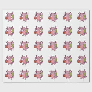 Griezelige Axolotl met Matcha en Treat Halloween Cadeaupapier