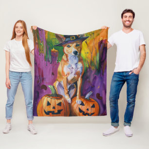 Griezelige Basenji Halloween Heks en Pompoen Fleece Deken