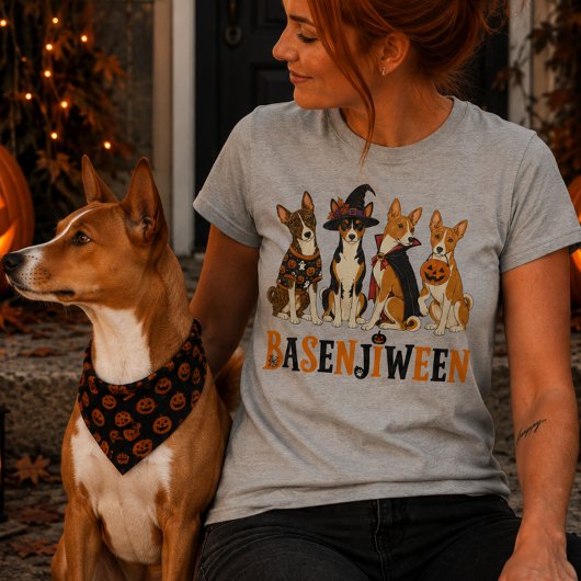 Griezelige Basenjis Halloween-ontwerp Basenjiween Tri-Blend Shirt