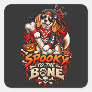 Griezelige Beagle Halloween Fun Skelet Vierkante Sticker