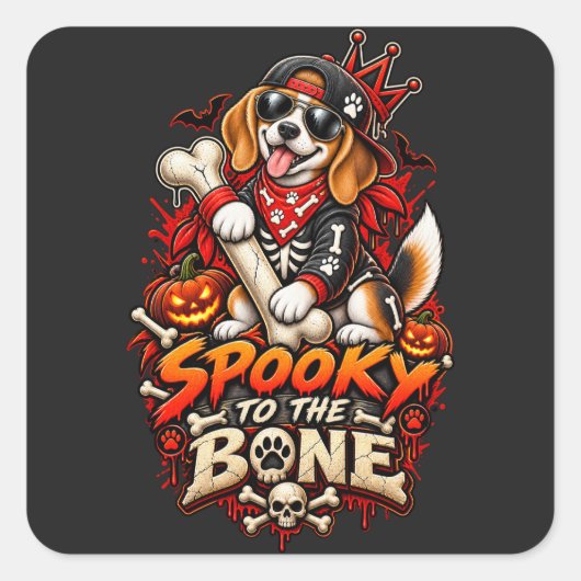 Griezelige Beagle Halloween Fun Skelet Vierkante Sticker (Voorkant)