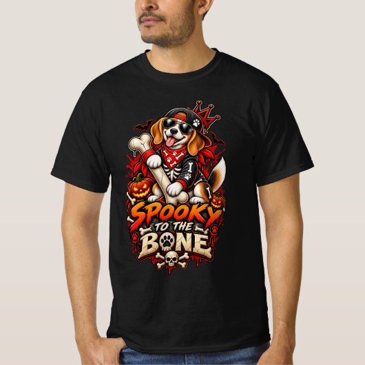 Griezelige Beagle Halloween Funny Skeleton T-shirt (Voorkant)