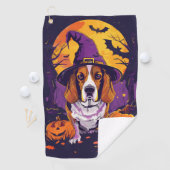 Griezelige Beagle Halloween Heks en Pompoen Golfhanddoek (Insitu)