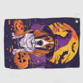 Griezelige Beagle Halloween Heks en Pompoen Golfhanddoek (Horizontaal)