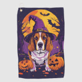 Griezelige Beagle Halloween Heks en Pompoen Golfhanddoek (Voorkant)