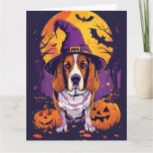 Griezelige Beagle Halloween Heks en Pompoen Kaart (Voorkant)