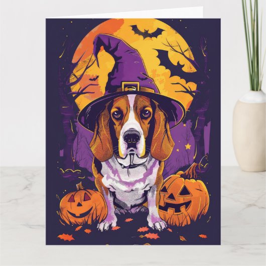 Griezelige Beagle Halloween Heks en Pompoen Kaart (Voorkant)