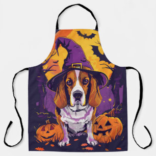 Griezelige Beagle Halloween Heks en Pompoen Schort