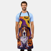 Griezelige Beagle Halloween Heks en Pompoen Schort (Gedragen)