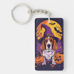 Griezelige Beagle Halloween Heks en Pompoen Sleutelhanger