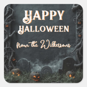 Griezelige begraafplaats 3D grafstenen Halloween Vierkante Sticker