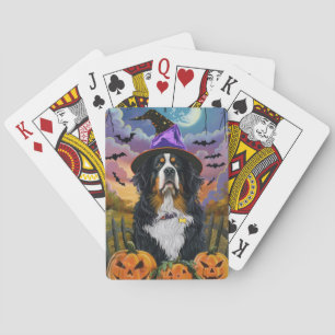 Griezelige Berner Sennenhond Halloween Heks Pompoe Pokerkaarten
