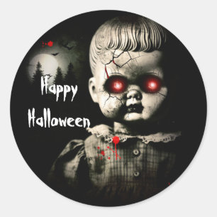Griezelige bezeten pop Halloween verkleedfeest par Ronde Sticker