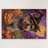 Griezelige Biewer Terrier Halloween Heks en Pompoe Legpuzzel (Horizontaal)