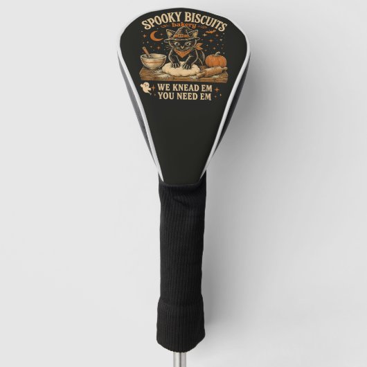 Griezelige Biscuit Bakkerij Zwarte Kat Halloween Golfheadcover (Voorkant)