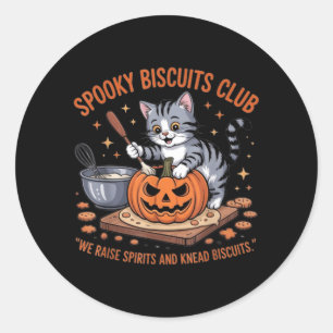 Griezelige Biscuit Club Kat Grappige Halloween Ronde Sticker