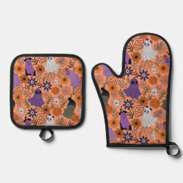 Griezelige bloem ovenwant & pannenlap set