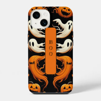 Griezelige Boo Geest Spook Halloween Oranje Funky iPhone 14 Hoesje