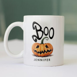 Griezelige Boo Oranje Zwarte Halloween Pompoen Naa Tweekleurige Koffiemok