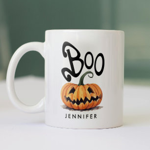 Griezelige Boo Oranje Zwarte Halloween Pompoen Naa Tweekleurige Koffiemok