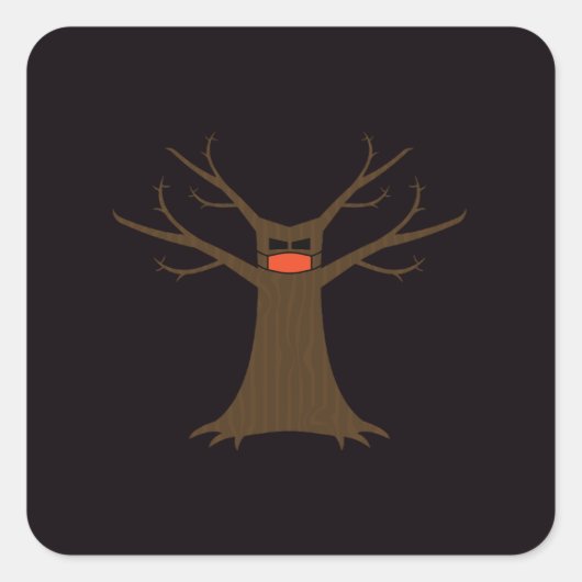 Griezelige boom met mondkapje sticker (Voorkant)