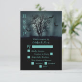Griezelige Boom Vleermuizen Halloween Bruiloft RSV RSVP Kaartje (Staand voorkant)