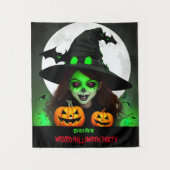 Griezelige Boosaardige Heks Halloween Feest Banner Wandkleed (Voorkant)