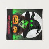 Griezelige Boosaardige Heks Halloween Feest Banner Wandkleed (Voorkant (horizontaal))