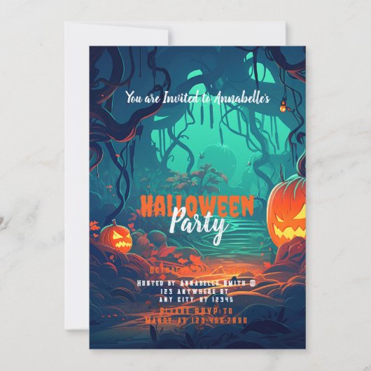 Griezelige Bos Jack-O'-Lanterns Halloween Feest Kaart (Voorkant)