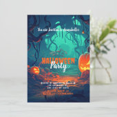 Griezelige Bos Jack-O'-Lanterns Halloween Feest Kaart (Staand voorkant)