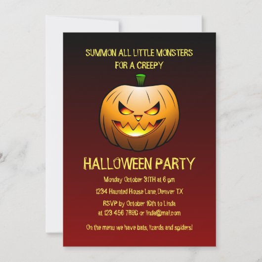 Griezelige brandende Halloween pompoen uitnodiging (Voorkant)