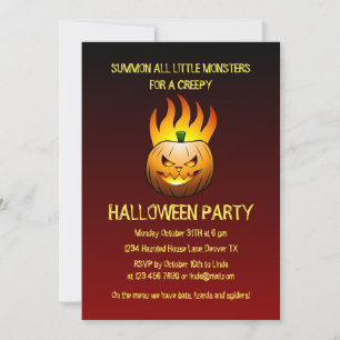 Griezelige brandende halloween pompoen uitnodiging