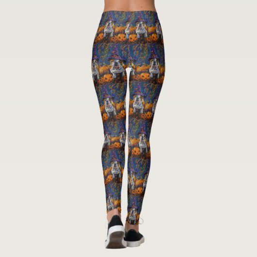 Griezelige Bulldog Halloween Heks En Pompoen Leggings (Achterkant)