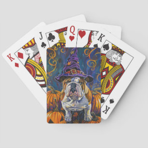 Griezelige Bulldog Halloween Heks en Pompoen Pokerkaarten