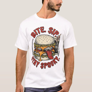 Griezelige Burger T-shirt Vintage Gravure Hallowee