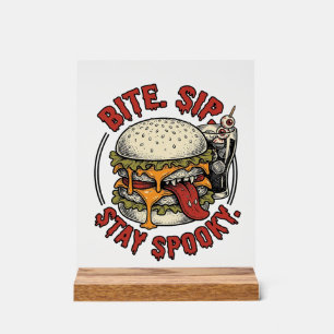 Griezelige Burger T-shirt Vintage Gravure Hallowee Acryl Bord