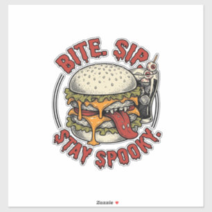Griezelige Burger T-shirt Vintage Gravure Hallowee Sticker