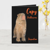 Griezelige Capybara Puns Illustratie Halloween Kaart (Gele Bloem)