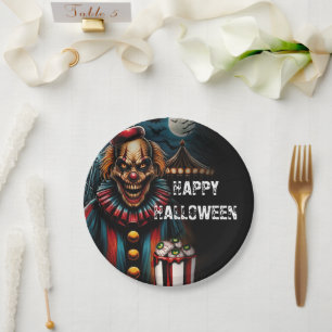 Griezelige Carnavalsclown Halloween Feestje  Papieren Bordje