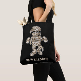 Griezelige Cartoon Mumie & Gelukkig Halloween Teks Tote Bag