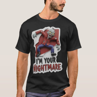 Griezelige cartoon zombie met nachtmerrie tekst t-shirt