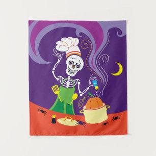 Griezelige Chef die een Pompoen Kookt Wandkleed