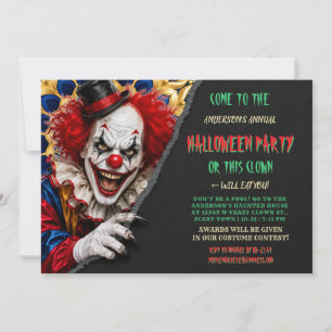 Griezelige clown grappige enge Halloween-feest Kaart