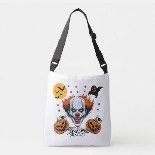 Griezelige Clown Halloween Scène met Pompoenen Crossbody Tas