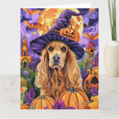 Griezelige Cocker Spaniel Hond Halloween Heks Pomp Kaart (Voorkant)
