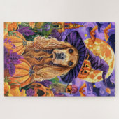 Griezelige Cocker Spaniel Hond Halloween Heks Pomp Legpuzzel (Horizontaal)