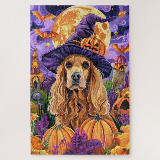 Griezelige Cocker Spaniel Hond Halloween Heks Pomp Legpuzzel (Verticaal)