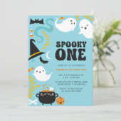 GRIEZELIGE CUTE EN MODERNE JONGENS SPOOK UITNODIGI KAART (Staand voorkant)