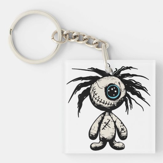 Griezelige Cute Voodoo Pop Illustratie Sleutelhanger (Voorkant)