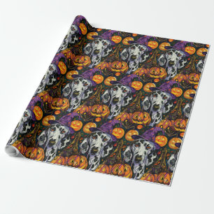 Griezelige Dalmatiër Hond Halloween Heks En Pompoe Cadeaupapier